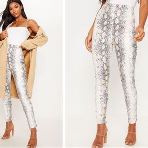 White faux snake skin pants